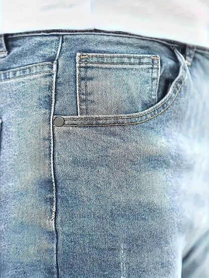 2025 Men's Slim Four-Season Washed Fashion Jeans Stretch Slim Fit Light Blue Gray Black Casual Denim Pants