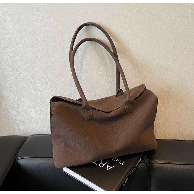 Classic Faux Suede Handbags Women England Style Elegant Shoulder Bags Big Solid Designer Casual Totes Lady Retro Female Packages
