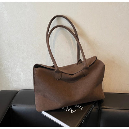 Classic Faux Suede Handbags Women England Style Elegant Shoulder Bags Big Solid Designer Casual Totes Lady Retro Female Packages