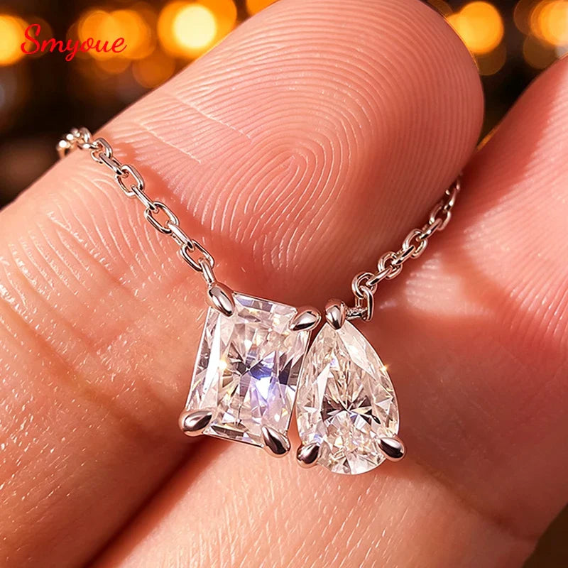 2-5CTTW Radiant Cut Moissanite Necklace for Women 2 Stones Luxury Lab Diamond Pendant S925 Sterling Silver Plated 18K