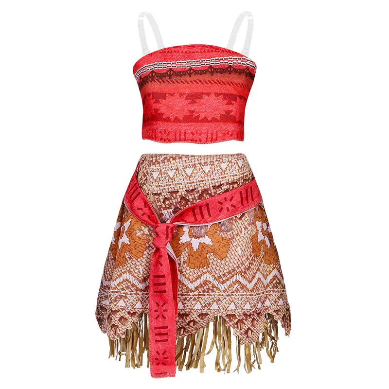 Halloween Fairy Princess Moana Costume Girl Cosplay Vaiana Vintage Adventure Kids Bikini Party Clothes Kids Clothes Set