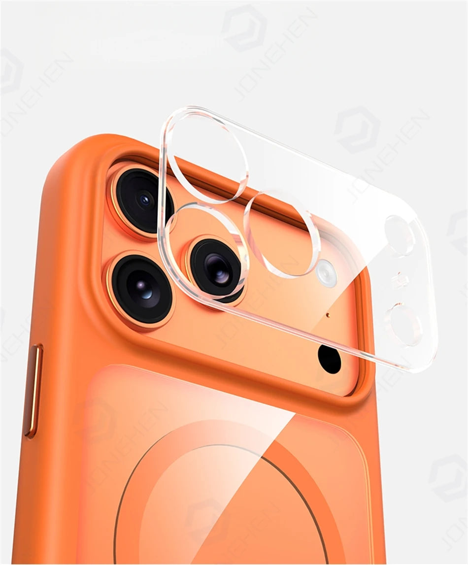 Magnetic Business Simplicity Shockproof Orange Bumper Camera Button Case For iPhone 17 16 15 14 Pro Max Clear Cover For Magsafe