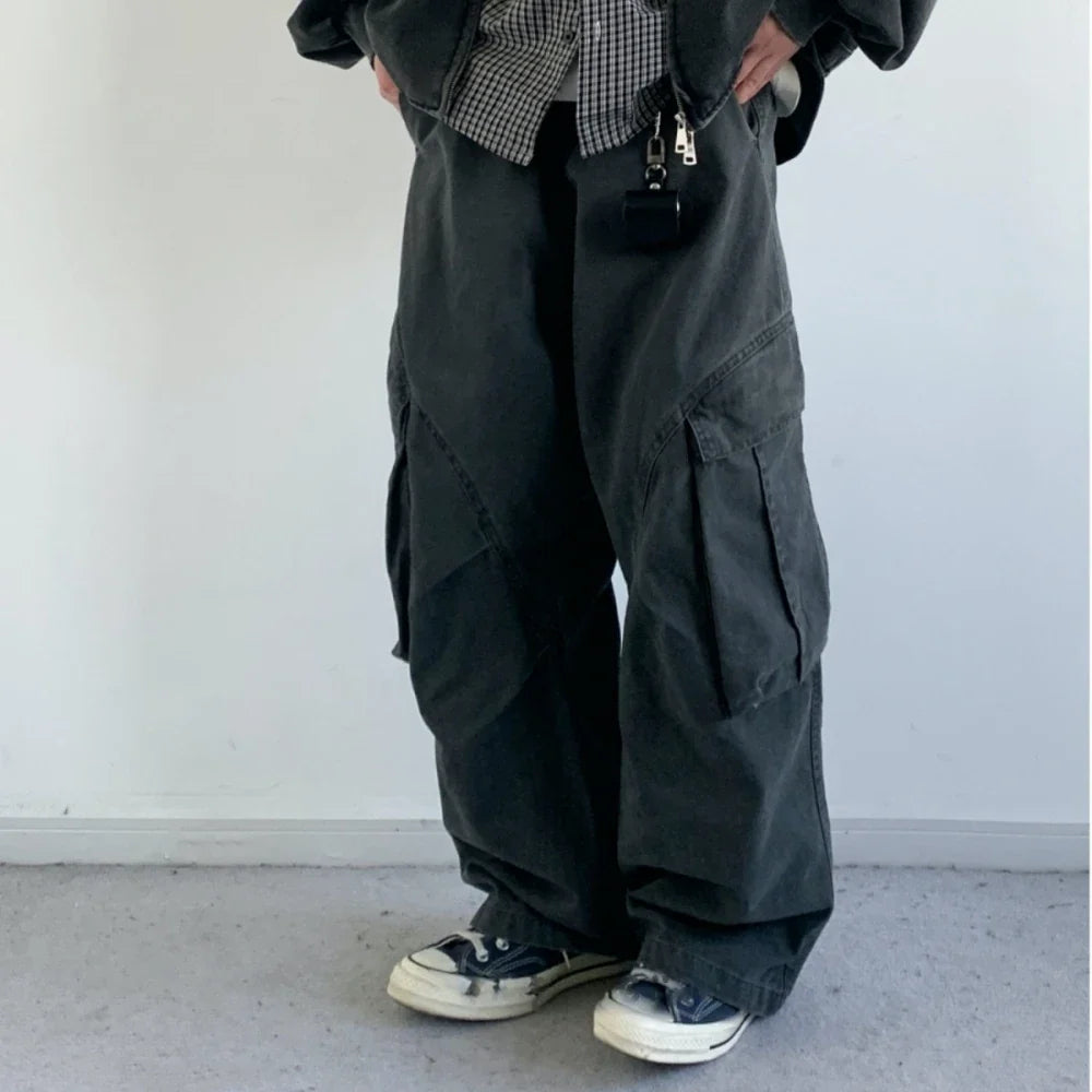 Vintage Streetwear Multi Pocket Cargo Pants Unisex Loose Straight Fit High Quality Trendy Japanese Style Trousers For Men Women