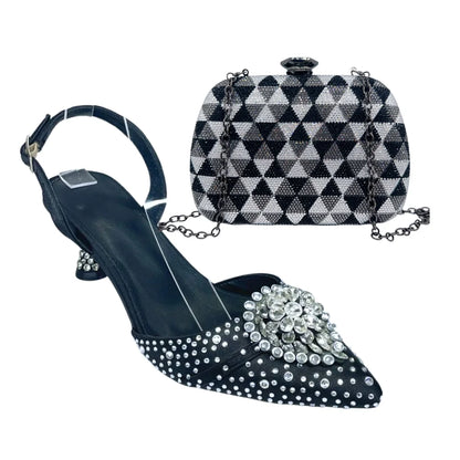 Women's Clutch Bag and Shoes Fairy Diamond High Heels Stylish Dress Shoes Pointed Toe Stiletto Heels Elegant Party Wedding Shoes