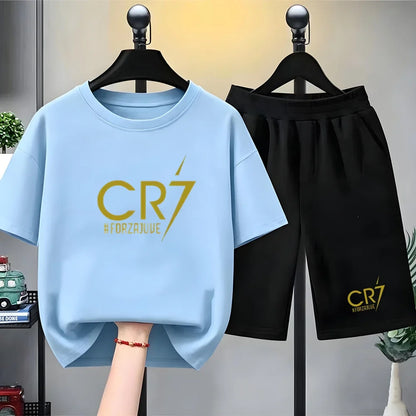 Summer Children T-shirt Tops+shorts Breathable Boy girl Casual Fashion Short Sleeve Kid football Idol Clothes Sport Tee