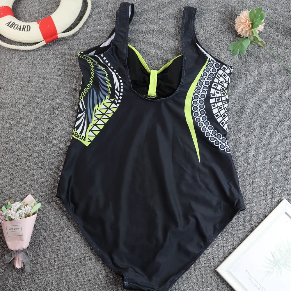 2024 Vintage One Piece Swimsuit Women Swimwear Tummy Control Monokini Sexy Bodysuit Print BathingSuit Female Beachwear Plus Size