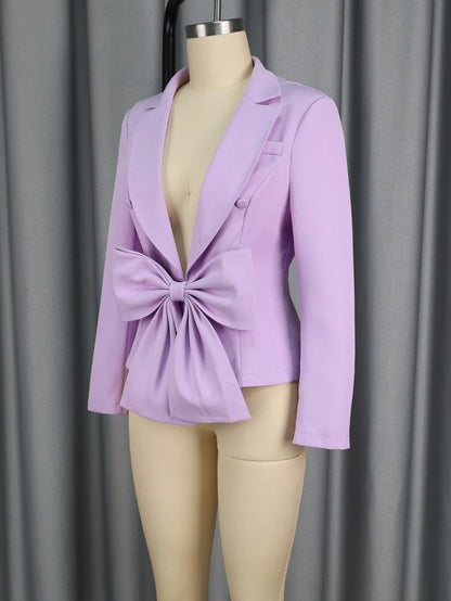 Stylish Lavender Women Office Blazer with Removable Bow Long Sleeve Suit Jacket Autumn Winter Wedding Guest Evening Party Outfit