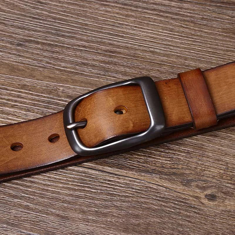 3.3CM Pure Cowhide Genuine Leather for Men's High Quality Jeans Brass Buckle Belts Cowboy Waistband Male Fashion Designer