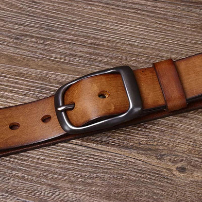 3.3CM Pure Cowhide Genuine Leather for Men's High Quality Jeans Brass Buckle Belts Cowboy Waistband Male Fashion Designer