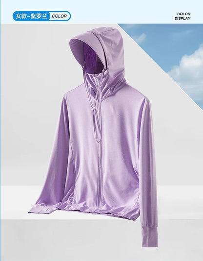 Men's Summer New Sunscreen Clothing Women's Large Brim UPF50 + UV Protection Ice Silk Sunscreen Clothing Outdoor Skin Clothing