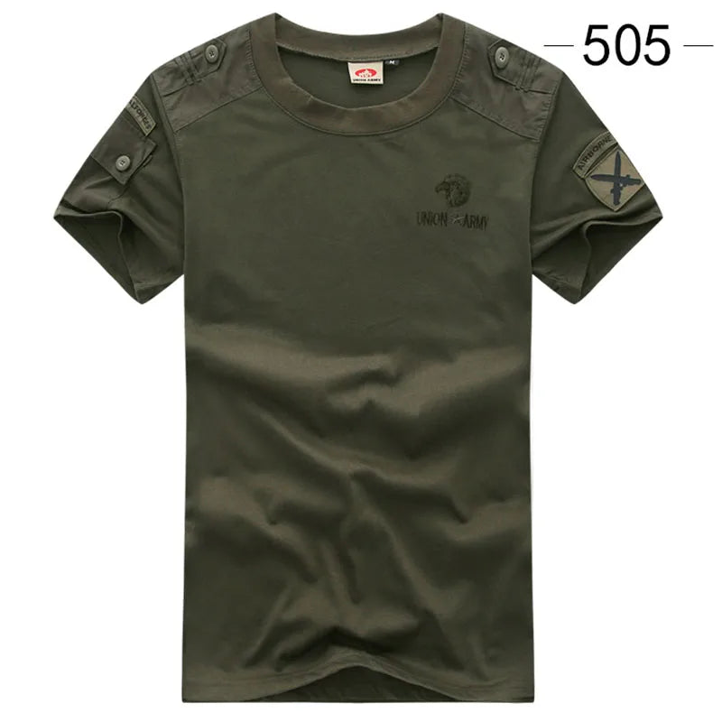 Summer Style Men's T-Shirts Military Style Short Sleeve Tees Streetwear Embroidery Pure Cotton Casual T Shirt Men Cloting