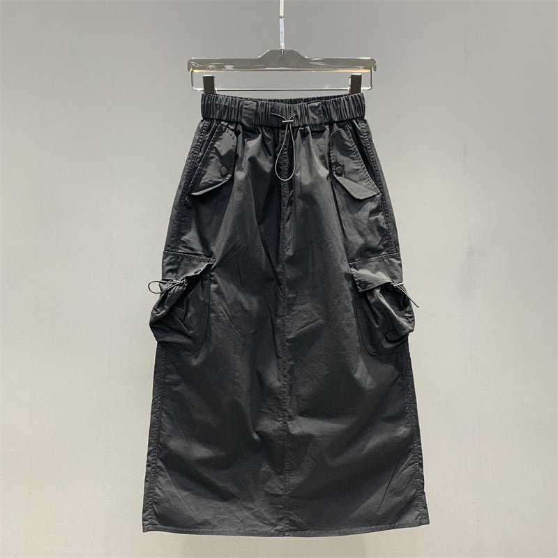 Vintage Skirts for Women American Fashion High Waist Back Slit Cargo Skirt Streetwear All-match Pockets Trendy Harajuku Chic New