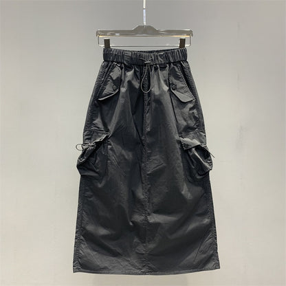 Vintage Skirts for Women American Fashion High Waist Back Slit Cargo Skirt Streetwear All-match Pockets Trendy Harajuku Chic New