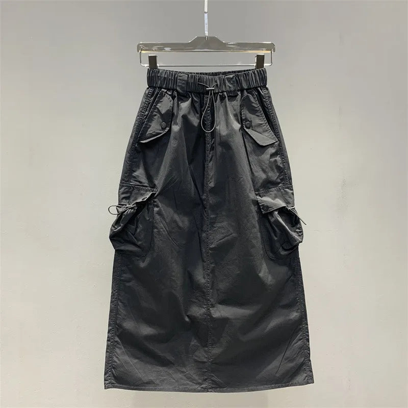 Vintage Skirts for Women American Fashion High Waist Back Slit Cargo Skirt Streetwear All-match Pockets Trendy Harajuku Chic New