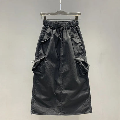 Vintage Skirts for Women American Fashion High Waist Back Slit Cargo Skirt Streetwear All-match Pockets Trendy Harajuku Chic New