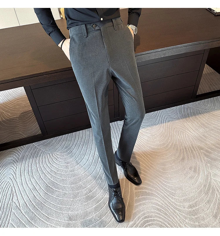 New Men Casual Solid Color Suit Pants Fashion Men Slim Fit Business Social Dress Pants Formal Wedding Social Party Male Trousers
