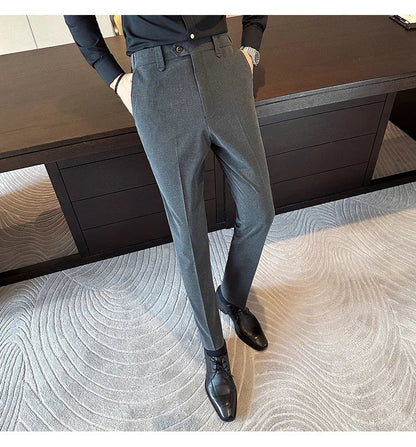 New Men Casual Solid Color Suit Pants Fashion Men Slim Fit Business Social Dress Pants Formal Wedding Social Party Male Trousers