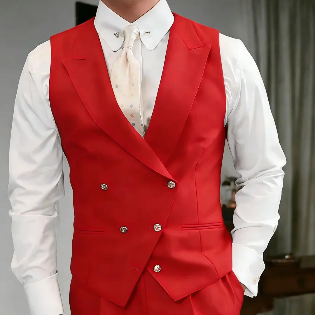 Men Vest White Double Button Solid With Lapel Waistcoat For Wedding Birthday Banquet Party Business Work Daily Men Suit Vest