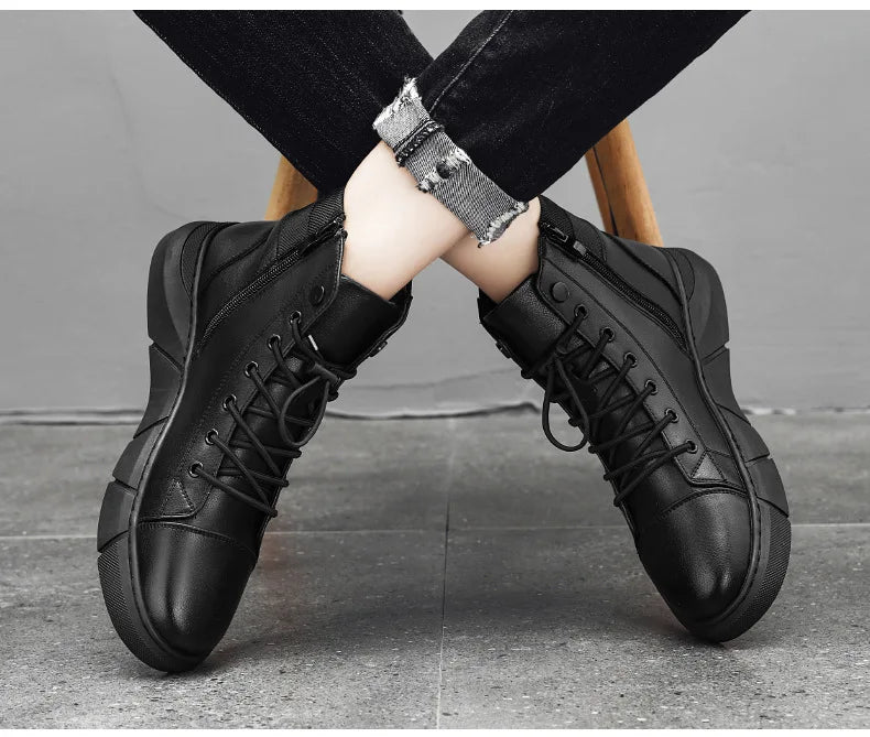 Men Boots Leather Casual Platform Boots Zipper British Style Autumn Winter Fashion Comfortable Mens Shoes Ankle Botas De Hombre