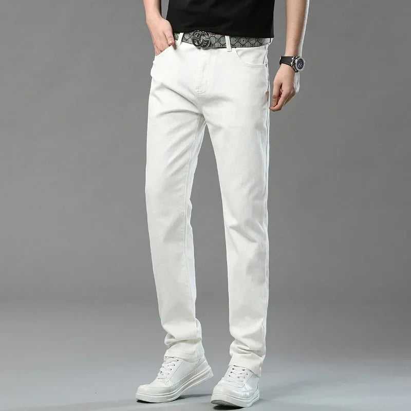 Men's Slim Fit Pants Casual Colorful 2025 Spring New Straight Trousers Men Cotton Stretch Fashion Pants Red Yellow Pink Blue