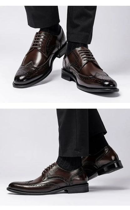Top Quality Hard Cow Leather Pattern Men Formal Wedding Dress Shoes Pointed Toe Gentleman Men Brogues Oxfords New Spring