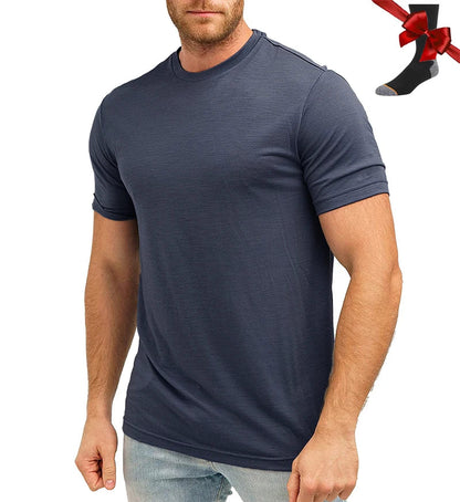 100% Superfine Merino Wool T Shirt Mens Base Layer Shirt Merino Wool Wicking Breathable Quick Dry Anti-Odor +Merino Wool Socks