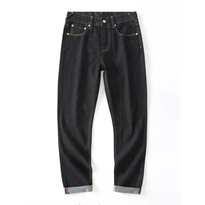Japanese Handmade Embroidered Jeans Men's Pure Cotton Straight Tube Hip-Hop Popular Slim Red Ears Show Thin Trousers Devil Big M