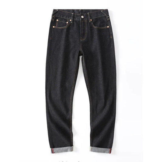 Japanese Handmade Embroidered Jeans Men's Pure Cotton Straight Tube Hip-Hop Popular Slim Red Ears Show Thin Trousers Devil Big M