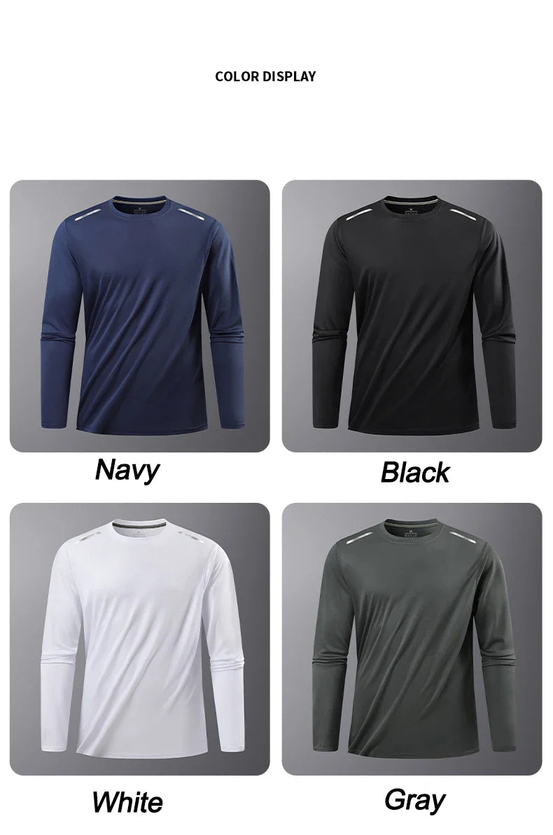 Reflective Sport Gym T Shirt Men Quick Dry Running Bodybuilding Shirts Men Long Sleeve Fitness Pullover Top Spring Autumn