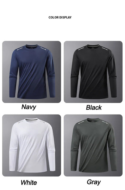 Reflective Sport Gym T Shirt Men Quick Dry Running Bodybuilding Shirts Men Long Sleeve Fitness Pullover Top Spring Autumn