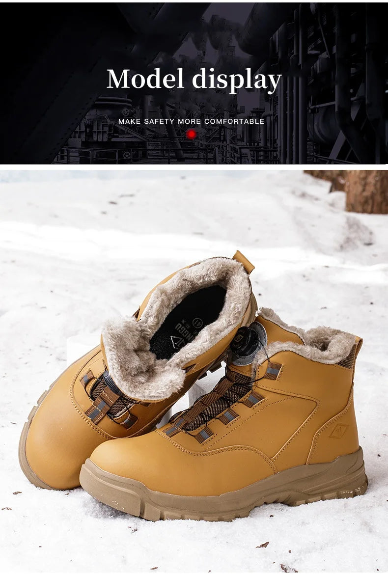 Work Shoes Men Anti-smashing Anti-puncture Safety Shoes Rotating Buttons Autumn Winter Protective Work Safety Boots