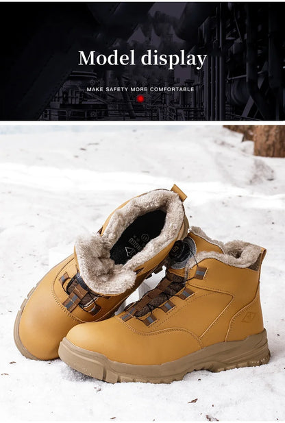 Work Shoes Men Anti-smashing Anti-puncture Safety Shoes Rotating Buttons Autumn Winter Protective Work Safety Boots