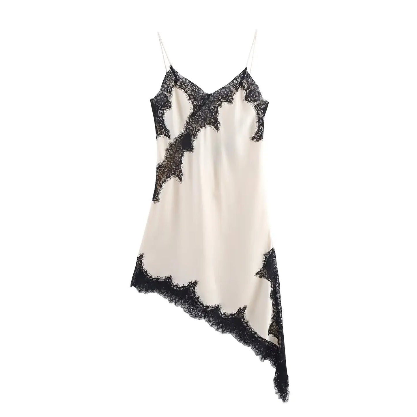 Summer Women Fashion Asymmetry Lace Decorate Dress Female Sexy Sleeveless Backless Halter Neck Collar Beach Party Dress
