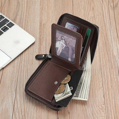 Portefeuille en cuir pour hommes, portefeuille de luxe pour hommes, porte-cartes zippé avec poche à monnaie, portefeuilles RFID, cadeaux pour hommes, sac d'argent