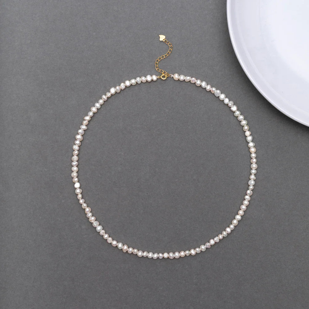 4-5mm Baroque Freshwater Pearl Necklaces with 5cm Extend Chain 925 Sterling Silver 38 45 50cm Necklaces Jewelry Gift 2026 New
