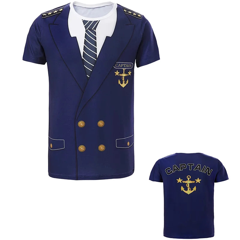 Summer Men's New Fashion Cosplay Navy Captain T Shirt 3D All Over Printed Fashion Unisex Clothing Street Casual Uniform T-shirt
