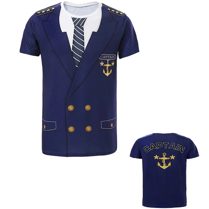 Summer Men's New Fashion Cosplay Navy Captain T Shirt 3D All Over Printed Fashion Unisex Clothing Street Casual Uniform T-shirt
