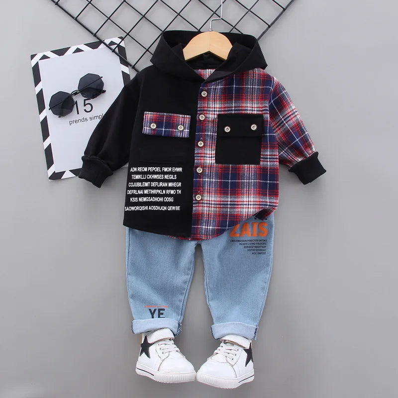 New Spring Autumn Baby Clothes Suit Children Boys Plaid Hoodies Pants 2Pcs/Sets Toddler Clothing Infant Costume Kids Tracksuits