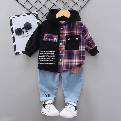 New Spring Autumn Baby Clothes Suit Children Boys Plaid Hoodies Pants 2Pcs/Sets Toddler Clothing Infant Costume Kids Tracksuits