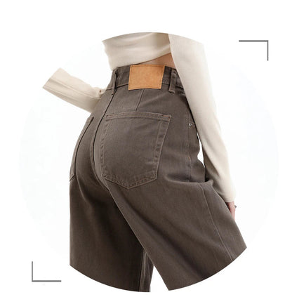 Baggy High Street Fashion Straight brown Jeans for Women's Y2k High Waist Female Clothing Solid Color Casual Wide Denim Trousers