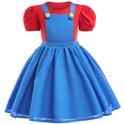 Super Bros Stage performance movie cosplay girls puff Sleeve Top+Dress Girl Halloween Birthday Party Cosplay
