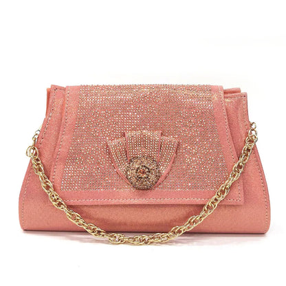 2024 Italian Design Girly Style Golden Color Wedding Shoes And Bag Full Diamond Decoration Metal Closure Bags