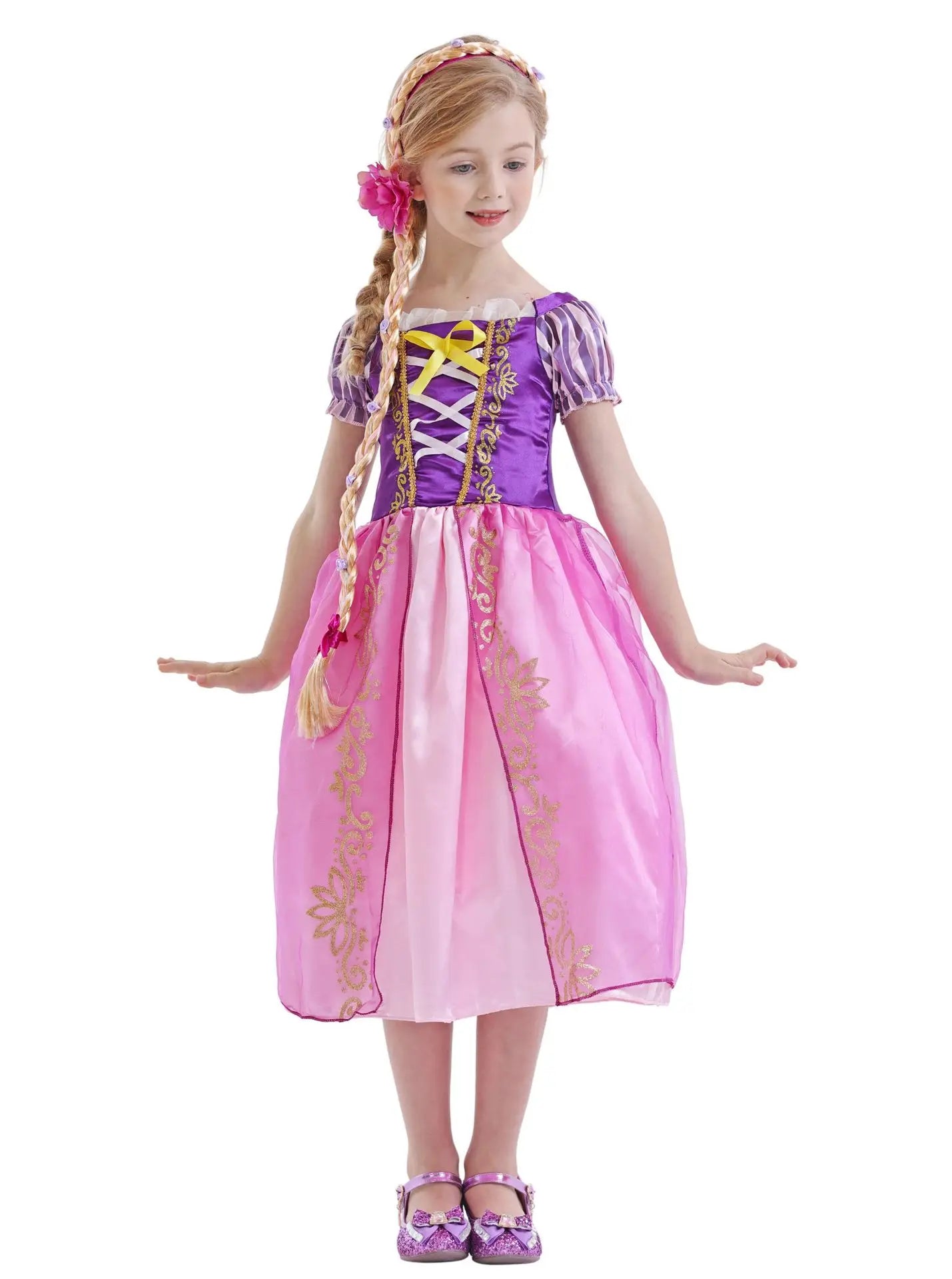 Girl Role Play Rapunzel Princess Dress for Kids Halloween Cosplay Tangled Costume Birthday Party Sequins Mesh Bow Clothes