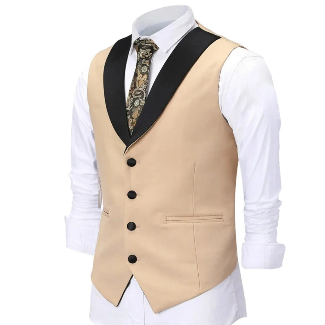 Men Vest White Single Button With Black Lapel Waistcoat For Wedding Birthday Banquet Party Business Work Daily Men Suit Vest