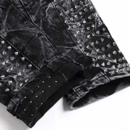 2025 Four Seasons New Retro Punk High Street Trendy Black Washed Outdated Slimming and Outdated Willow Nail Men's Jeans