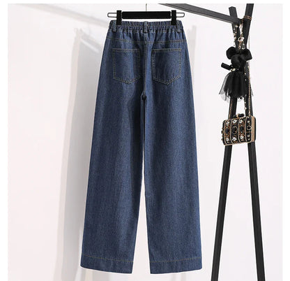 2026 Plus Size Jeans Spring Autumn High Waisted Straight Leg Women's Oversized Pants Loose Casual Wide Leg Jeans With Pockets