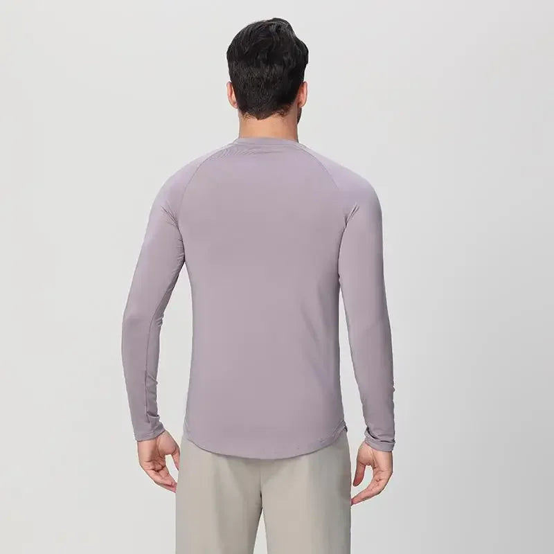 Sports Long-sleeved T-shirt Men Curved Hem Warm Gym Fitness Clothes Quick-drying Breathable Running Training Round Neck Top