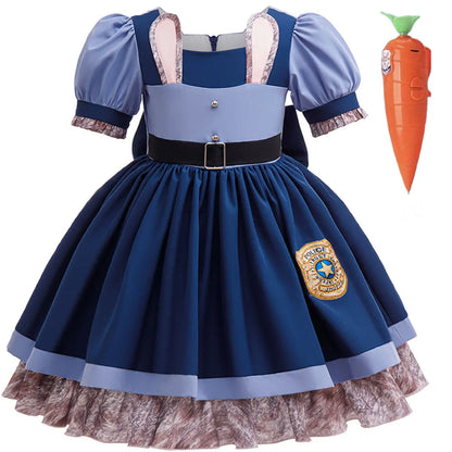2026 New Movie Zootopia 2 Brave Bunny Adventure Carnival Baby Girl Role Play Judy Hopps Rabbit Officer Uniform Dress Suit