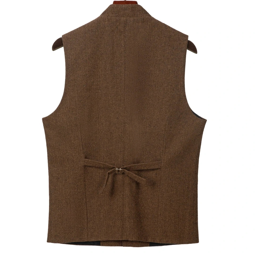 Men Vest Gray Herringbone Height Collar Single Button Waistcoat For Wedding Party Business Work Daily Casual Men Suit Vest