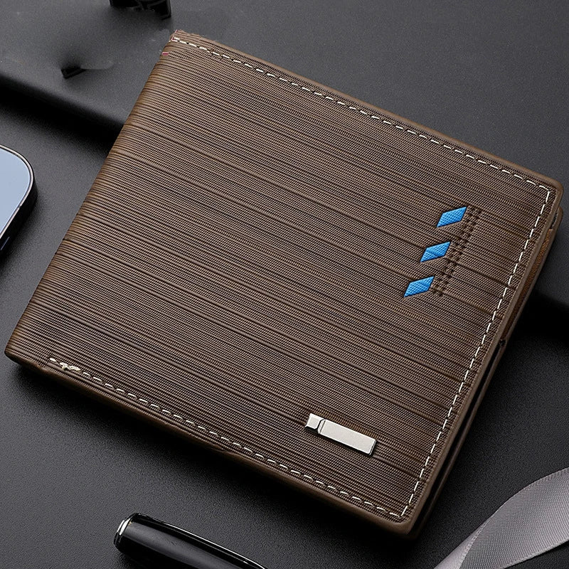 Business Men's Short Wallet Microfiber Synthetic Leather Short Wallets Men Stripe Male Purse Coin Pouch Multi-functional Cards